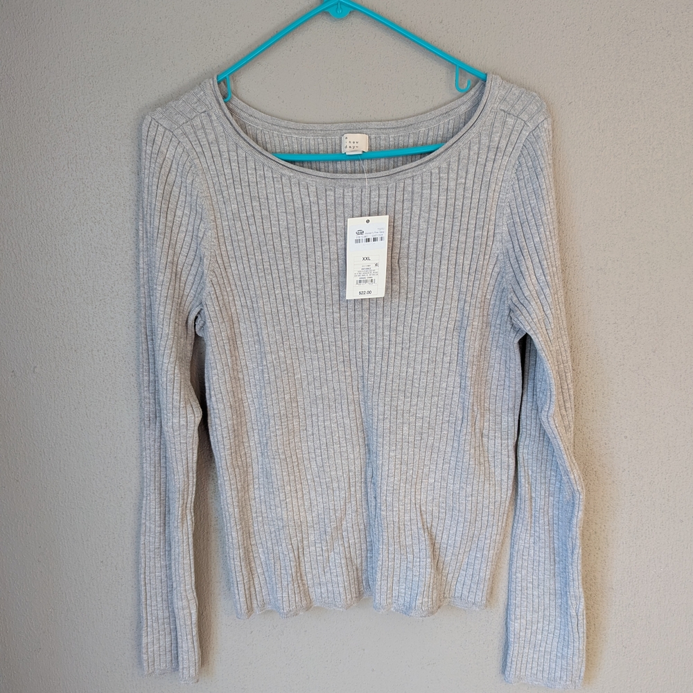 A New Day Women's Gray Ribbed Sweater Top Xxl